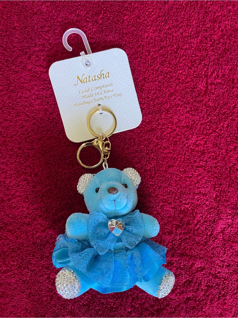 Natasha Blue Bear Plush Handbag Charm